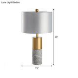 Modern Grey Cylinder Task Lamp: 1 Bulb Reading Light With Fabric Shade