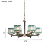 Modern Grey Dining Room Chandelier With Blue Seeded Glass Shade - Choose 3 Or 6 Lights & Radial