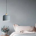 Modern Grey Drum Pendant Lamp - Stylish Metal Dining Room Light With 1 Suspension