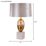 Modern Grey Fabric Drum Desk Light With White Marble Base - 1 Head Night Table Lamp