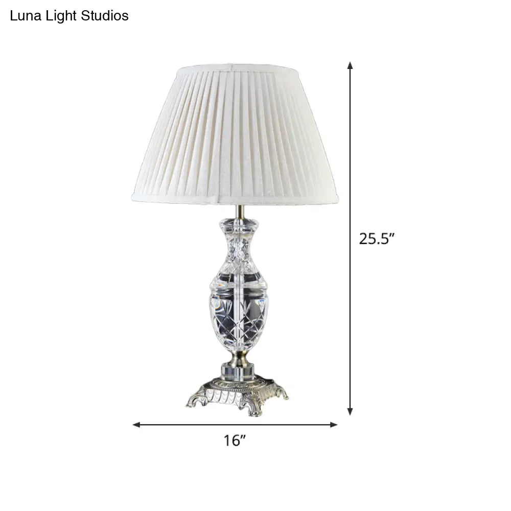Modern Grey Fabric Shaded Desk Lamp - Carved Bronze Metallic Pedestal 1 Head Table Light