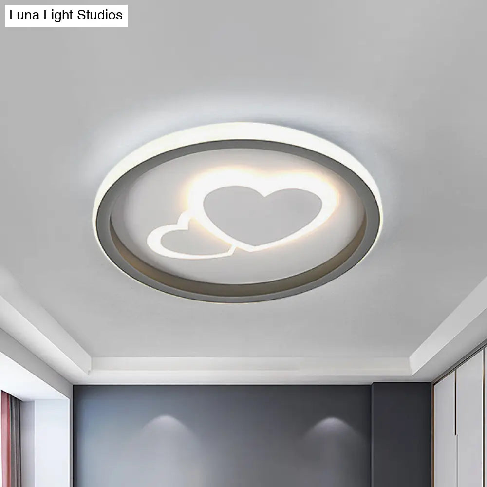 Modern Grey Led Flush Mount Light With Heart Pattern For Bedrooms