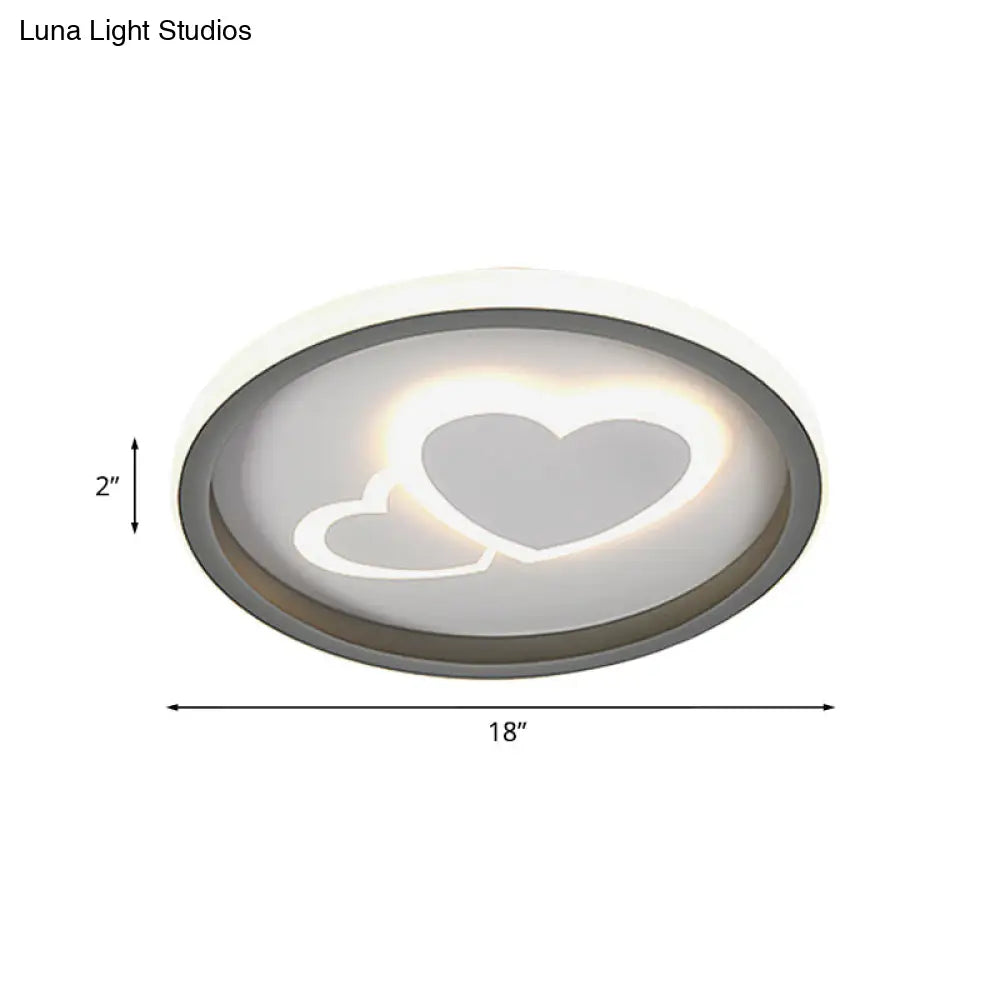 Modern Grey Led Flush Mount Light With Heart Pattern For Bedrooms