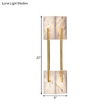 Modern Grey Marble-Like 5-Light Double Cuboid Wall Sconce With Gold Metal Bar