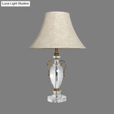 Modern Grey Paneled Bell Desk Lamp With Fabric Shade - 1 Bulb Night Table Light