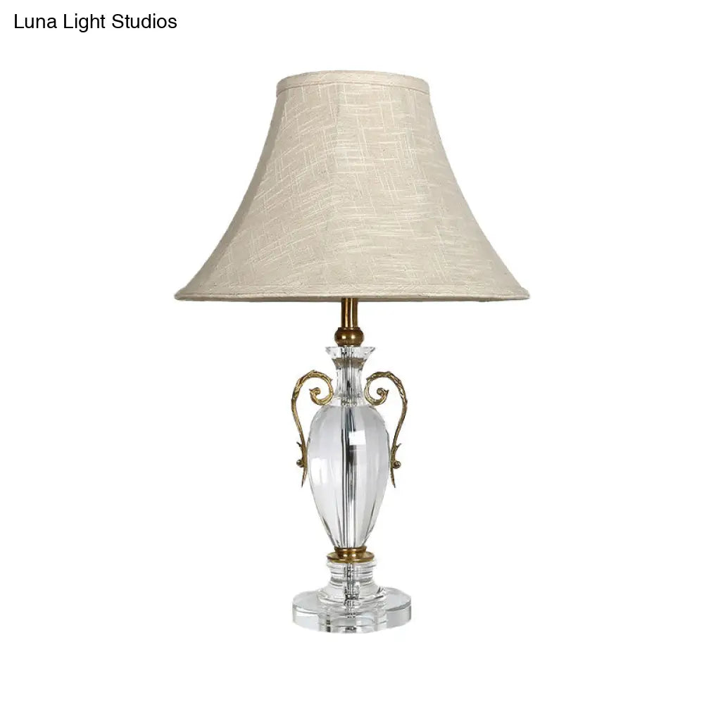 Modern Grey Paneled Bell Desk Lamp With Fabric Shade - 1 Bulb Night Table Light