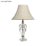 Modern Grey Paneled Bell Desk Lamp With Fabric Shade - 1 Bulb Night Table Light