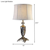 Modern Grey Paneled Bell Table Lamp With Fabric Shade - 1 Bulb Task Lighting