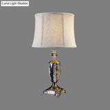 Modern Grey Paneled Bell Table Lamp With Fabric Shade - 1 Bulb Task Lighting