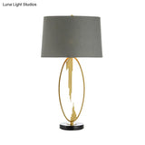 Modern Grey Tapered Drum Task Light Fabric Night Table Lamp With Marble Base
