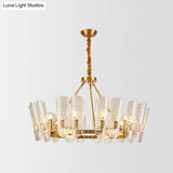 Modern Grid Glass Gold Curved Chandelier Pendant Light For Dining Room