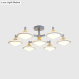 Modern Gyro Flush Mount Ceiling Light With 7 Wood Undertint Lights For Living Room