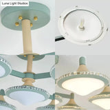 Modern Gyro Flush Mount Ceiling Light With 7 Wood Undertint Lights For Living Room