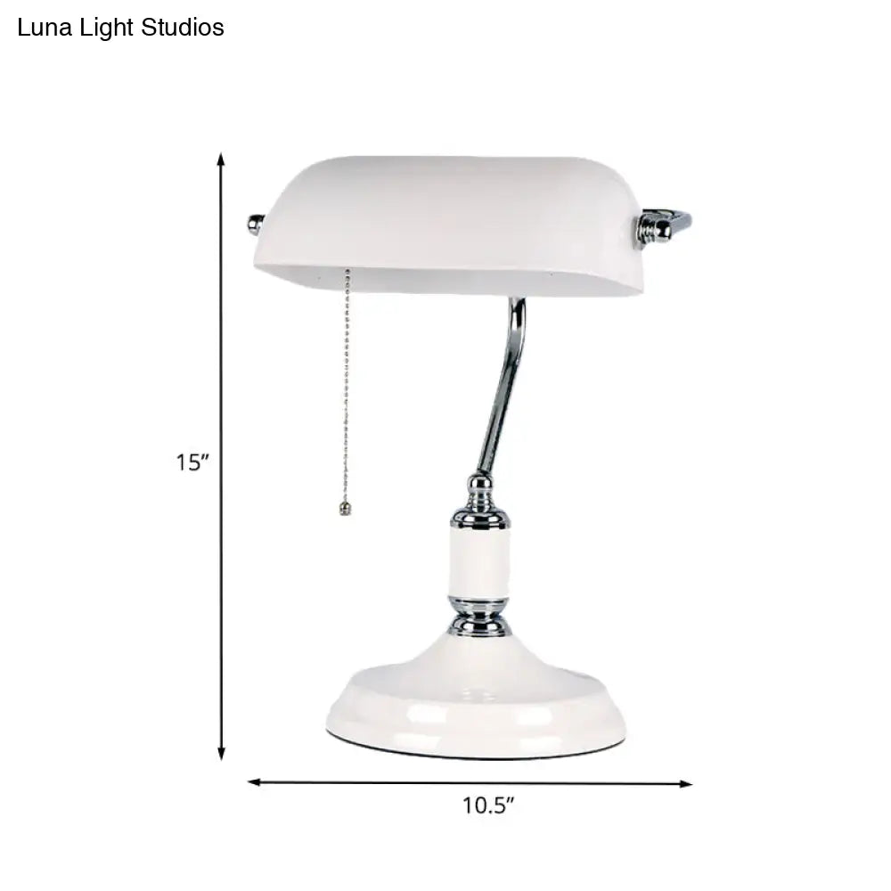 Modern Half Cylinder White Glass Bedside Lamp With Pull Chain