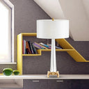Modern Hand-Cut Crystal Conical Fabric Task Light Nightstand Lamp With Pull Chain White