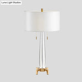 Modern Hand-Cut Crystal Conical Fabric Task Light Nightstand Lamp With Pull Chain