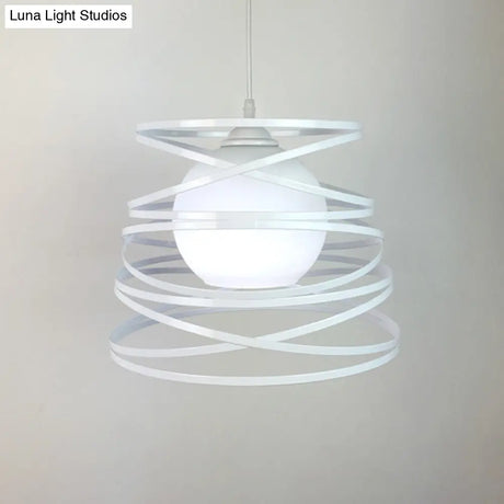 Modern Hanging Pendant Light With Opal Glass Shade - Black/White Finish
