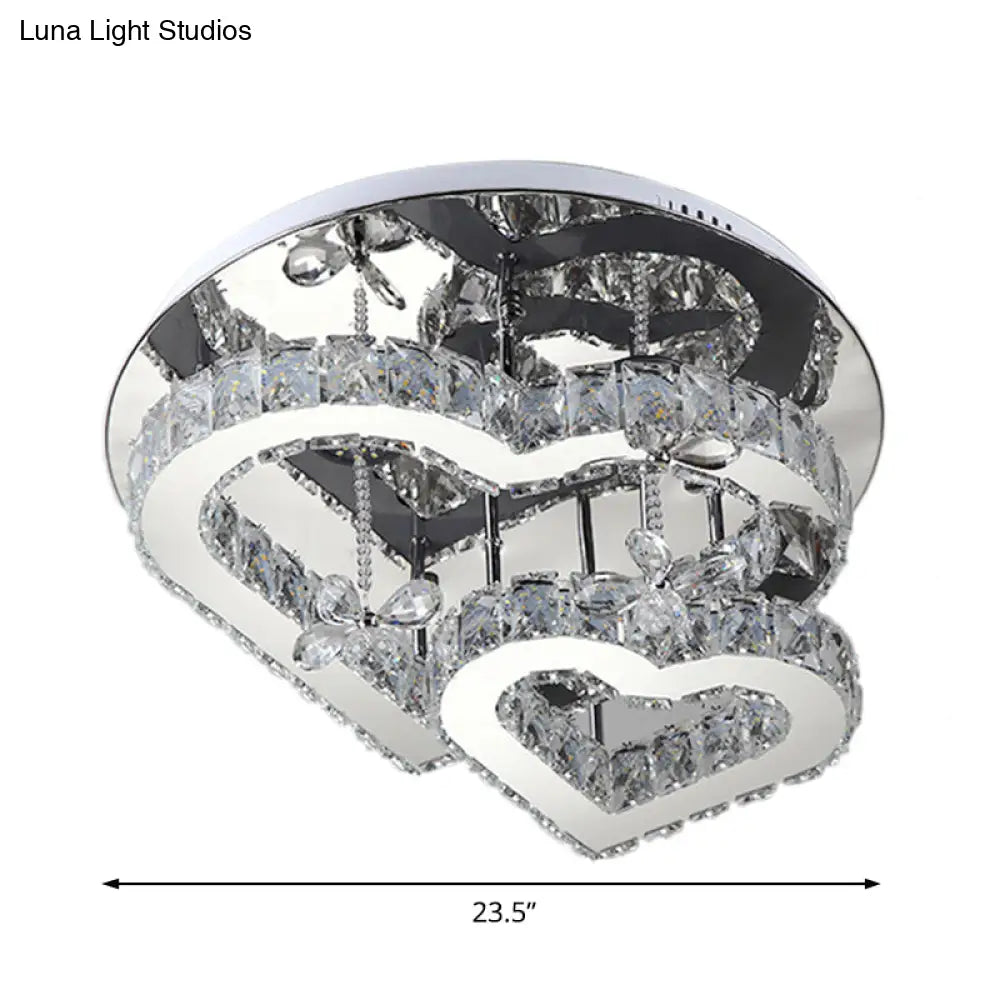 Modern Heart Crystal Led Semi Flush Light - 19.5’/23.5’ Clear Warm/White Lighting Chrome Mount