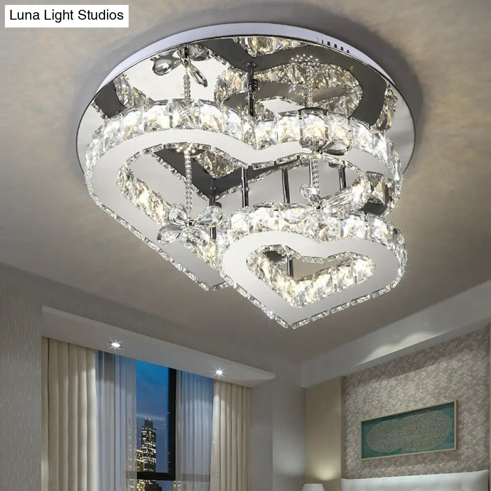 Modern Heart Crystal Led Semi Flush Light - 19.5’/23.5’ Clear Warm/White Lighting Chrome Mount