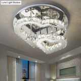Modern Heart Crystal Led Semi Flush Light - 19.5’/23.5’ Clear Warm/White Lighting Chrome Mount