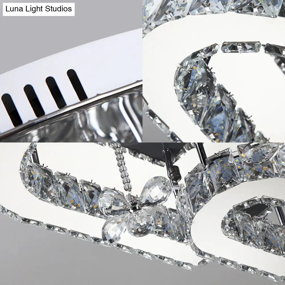 Modern Heart Crystal Led Semi Flush Light - 19.5’/23.5’ Clear Warm/White Lighting Chrome Mount