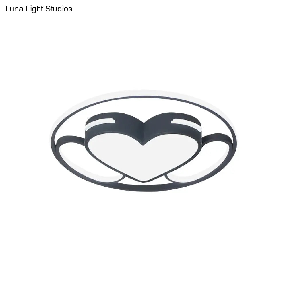 Modern Heart - Shaped Led Ceiling Fixture In Black And White With Warm/White Light