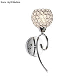 Modern Hemisphere Crystal Wall Lamp With Chrome Scroll Arm Sconce Light