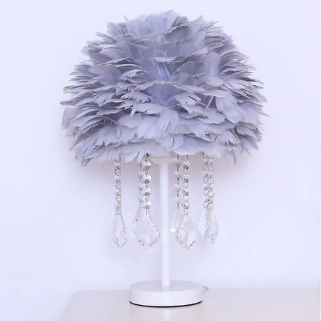 Modern Hemisphere Feather Table Lamp With Crystal Ball And Night Light - Grey/White/Pink Grey / A