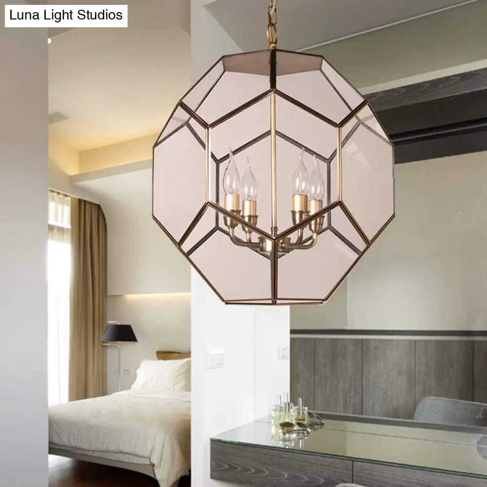 Modern Hexagon Ceiling Chandelier - Brown/Clear Glass 4-Light Fixture For Bedroom