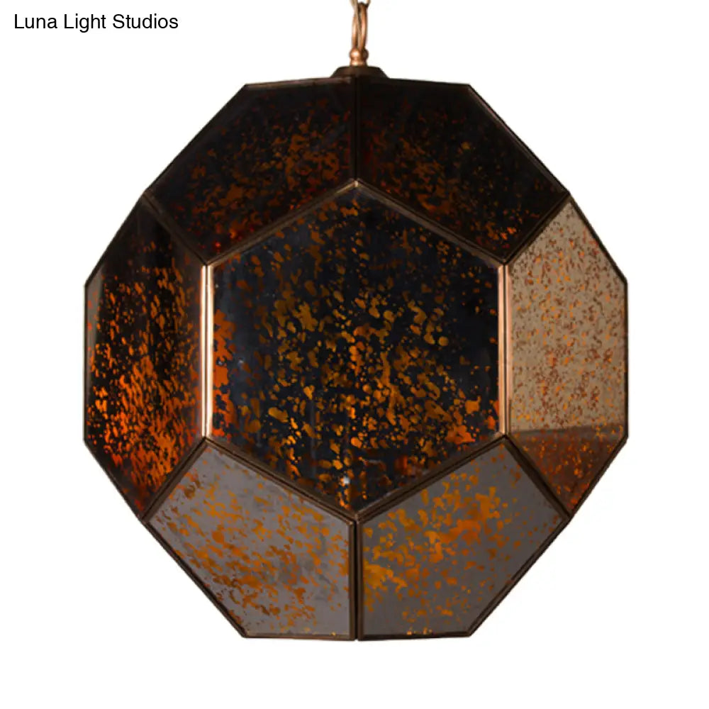 Modern Hexagon Ceiling Chandelier - Brown/Clear Glass 4-Light Fixture For Bedroom