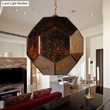 Modern Hexagon Ceiling Chandelier - Brown/Clear Glass 4-Light Fixture For Bedroom