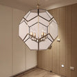 Modern Hexagon Ceiling Chandelier - Brown/Clear Glass 4-Light Fixture For Bedroom Clear