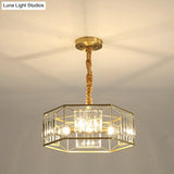 Modern Hexagon Metal Frame Hanging Light With Crystal Block - 3-Head Gold Ceiling Fixture