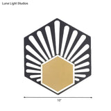 Modern Hexagon Wall Mounted Led Bedside Sconce Lamp - Black Metallic Finish Fan Design 8/10 Wide