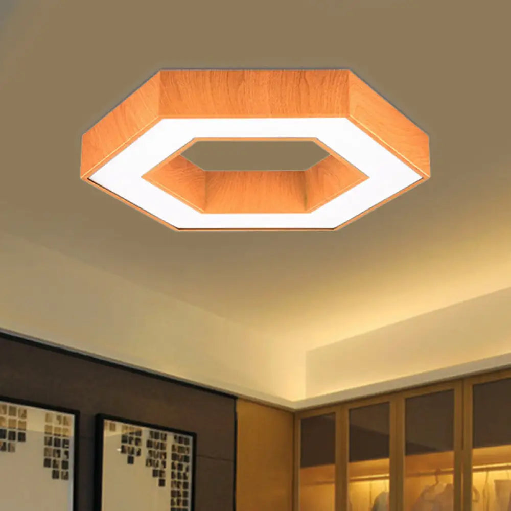 Modern Hexagon Wooden Led Flush Mount Ceiling Light In Beige - 16’/23.5’ Wide Wood / 16’