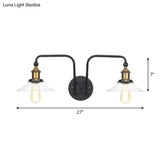 Modern Industrial Conic Sconce - Black Metal Wall Mount Lamp With 2 Bulbs For Indoor Lighting