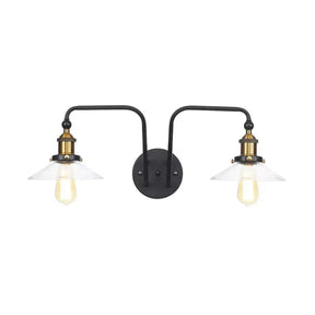 Modern Industrial Conic Sconce - Black Metal Wall Mount Lamp With 2 Bulbs For Indoor Lighting / Cone
