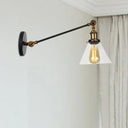 Modern Industrial Conical Sconce Light Clear Glass Lighting Fixture In Black/Bronze/Brass 8/12 L Arm