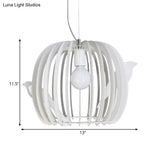 Modern Iron Birdcage Pendant Lamp In White With Bird Decor - Drum Shaped 1 Bulb Hanging Ceiling