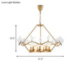 Modern Iron Candle Chandelier Ceiling Fixture In Gold With Clear Glass Birds - 6/9-Head For Living