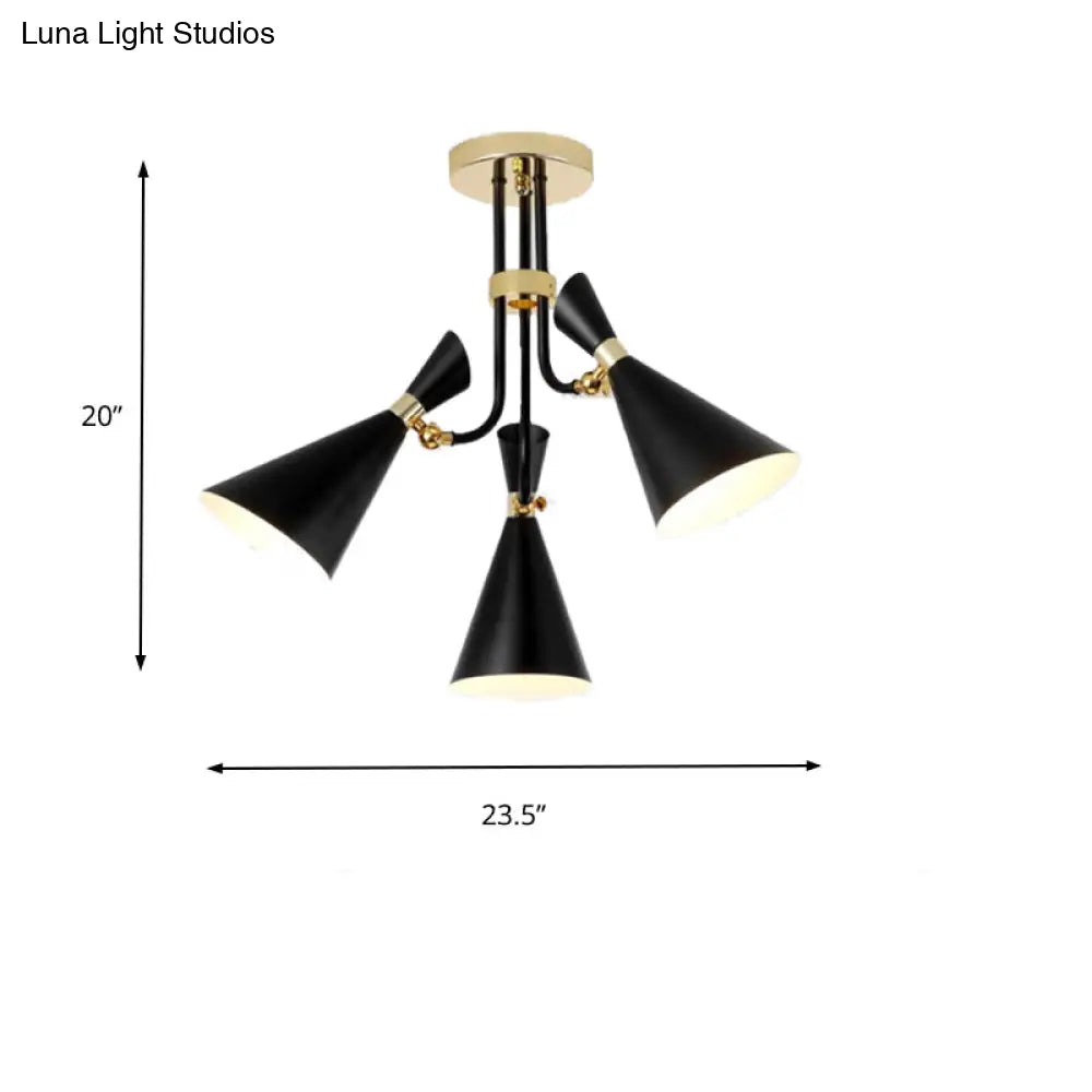 Modern Iron Flared Drop Pendant Chandelier - 3/5-Light Black Fixture Ideal For Dining Room