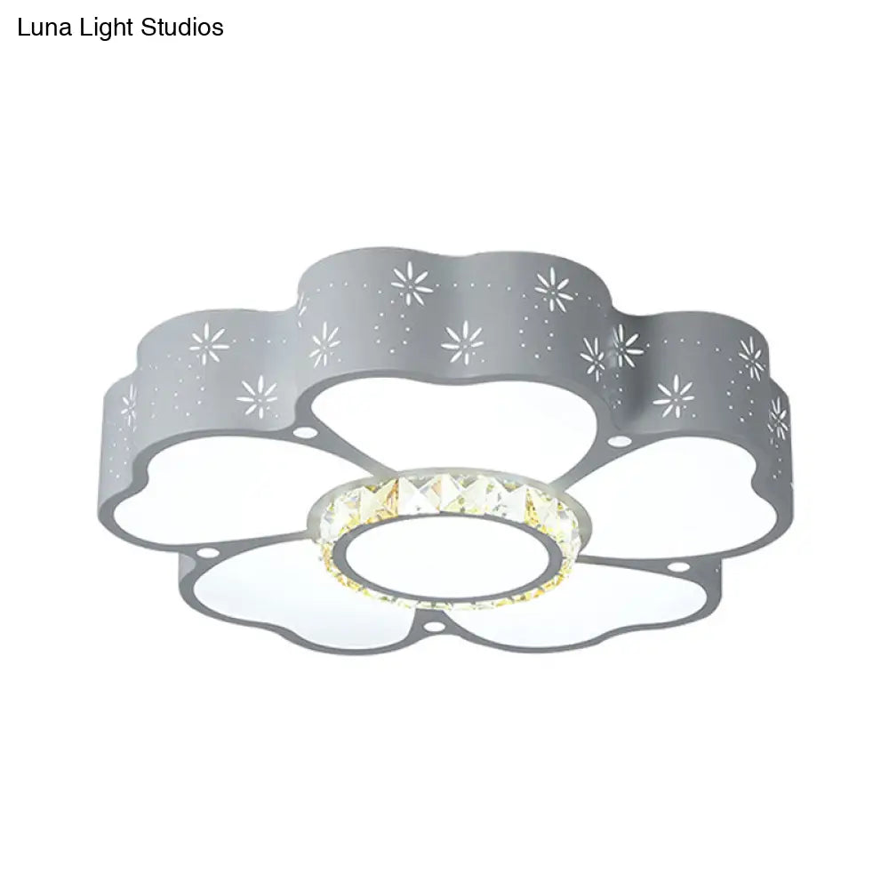 Modern Iron Floral Led Flush Mount Light In Warm/White For Living Room Ceiling