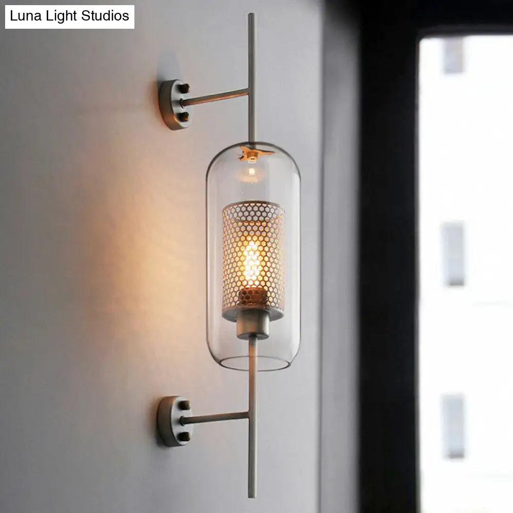 Modern Iron Mesh Wall Mount Lamp With Clear Glass Shade