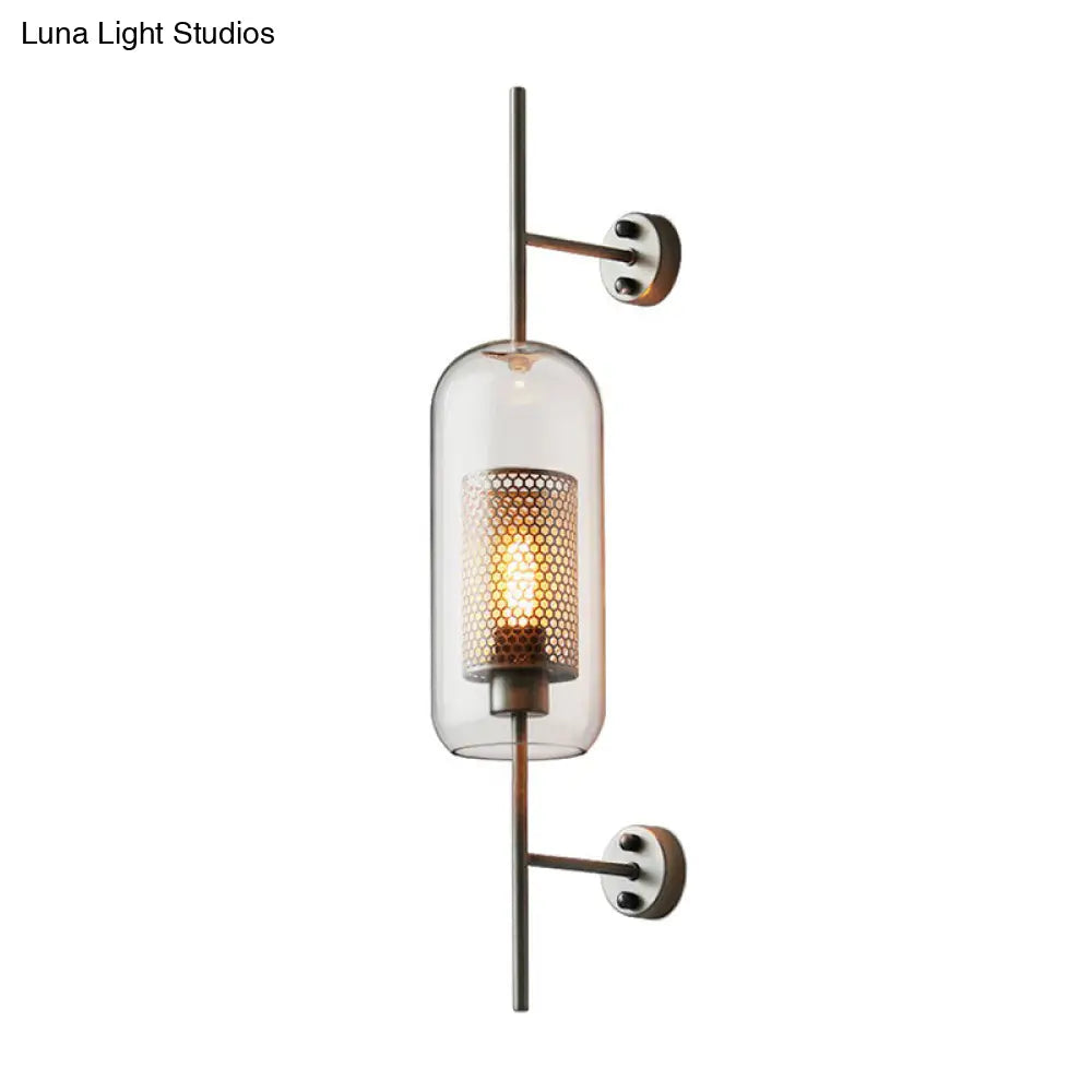 Modern Iron Mesh Wall Mount Lamp With Clear Glass Shade