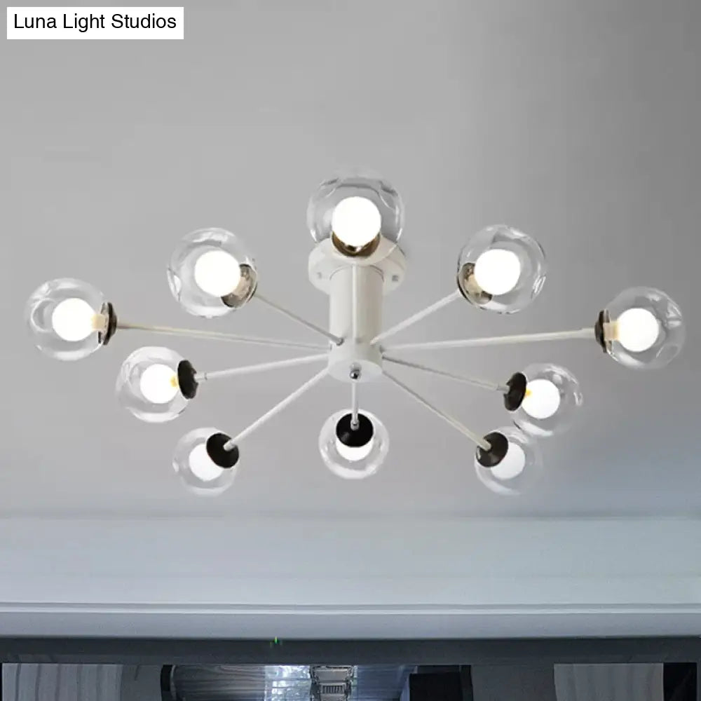 Modern Iron Sputnik Ceiling Lamp With Clear Glass Shades - Black/White 8/10 Lights