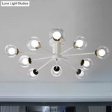 Modern Iron Sputnik Ceiling Lamp With Clear Glass Shades - Black/White 8/10 Lights