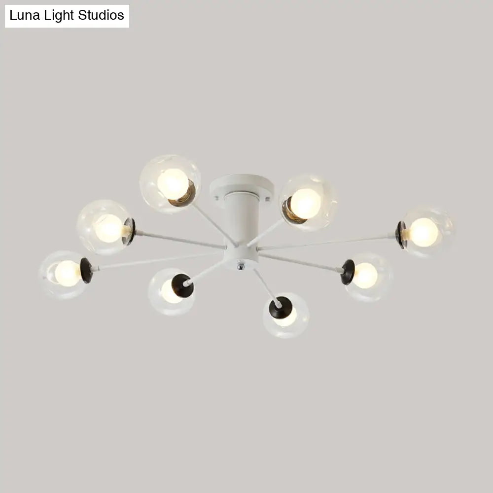 Modern Iron Sputnik Ceiling Lamp With Clear Glass Shades - Black/White 8/10 Lights