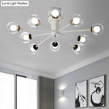 Modern Iron Sputnik Ceiling Lamp With Clear Glass Shades - Black/White 8/10 Lights