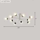 Modern Iron Sputnik Ceiling Lamp With Clear Glass Shades - Black/White 8/10 Lights