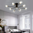 Modern Iron Sputnik Ceiling Lamp With Clear Glass Shades - Black/White 8/10 Lights 8 / Black